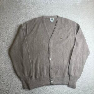 Vintage Izod Lacoste men's grey cardigan sweater 90s preppy cottage L
